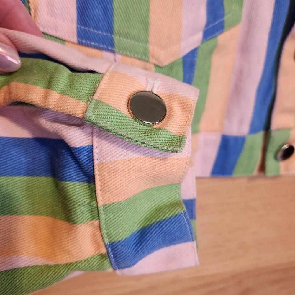 DAISY STREET CROPPED MULTI COLOR STRIPE ALL COTTON TRUCKER JACKET SIZE MEDIUM - Picture 5 of 12